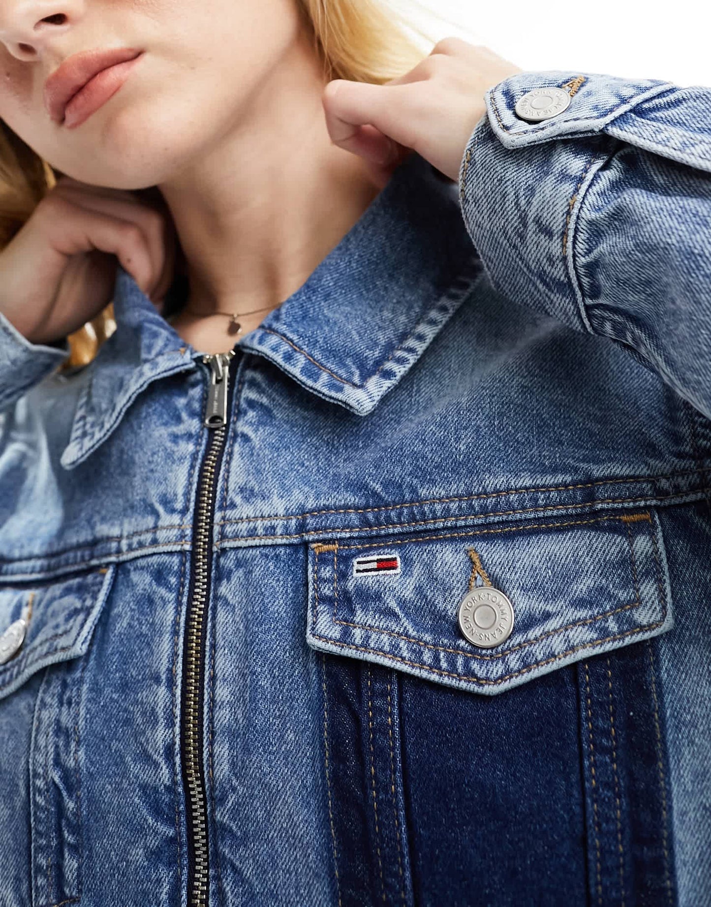 Tommy Jeans Izzie denim slim zipper jacket in mid wash