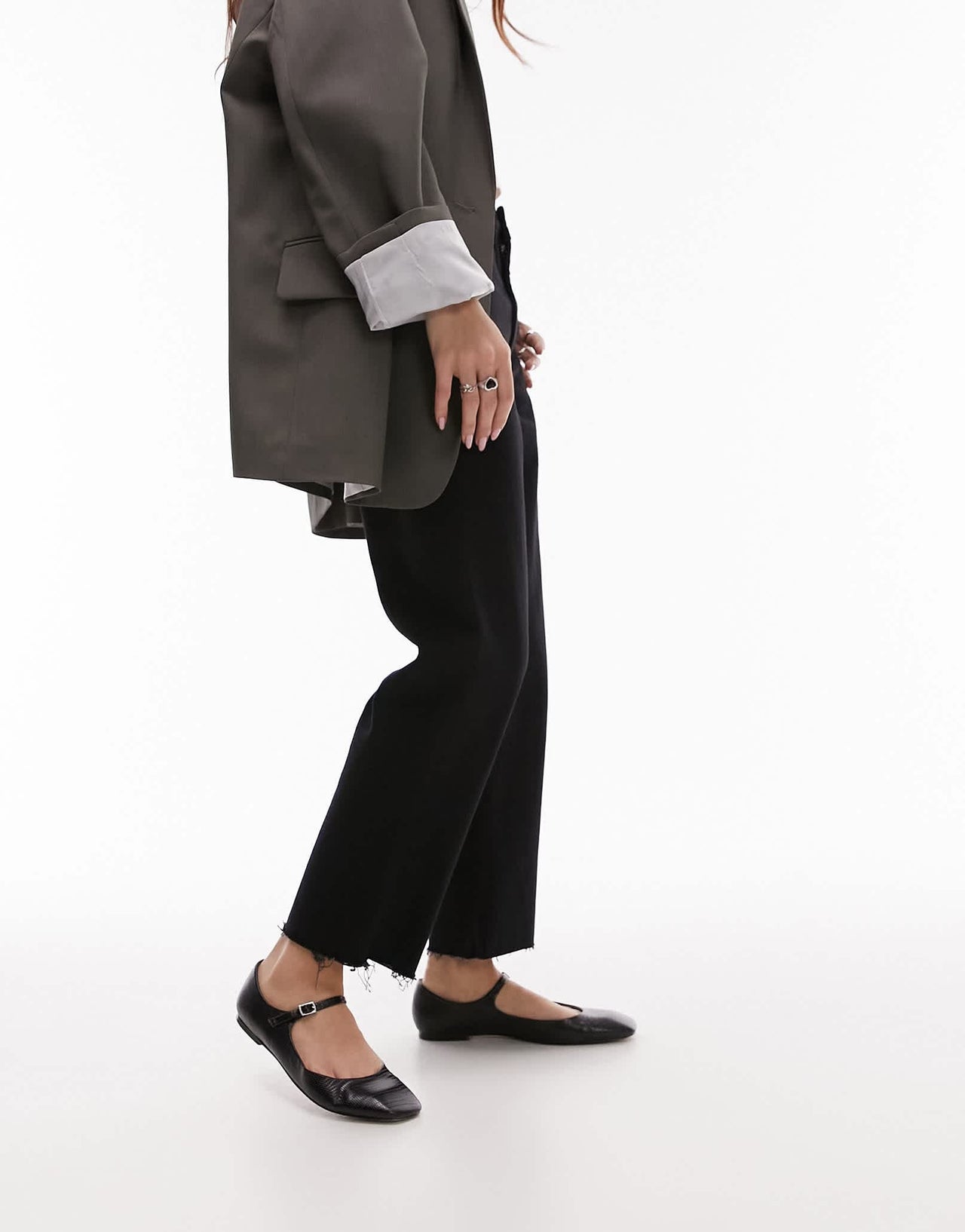 Topshop mid rise straight cropped jean with raw hems in washed black