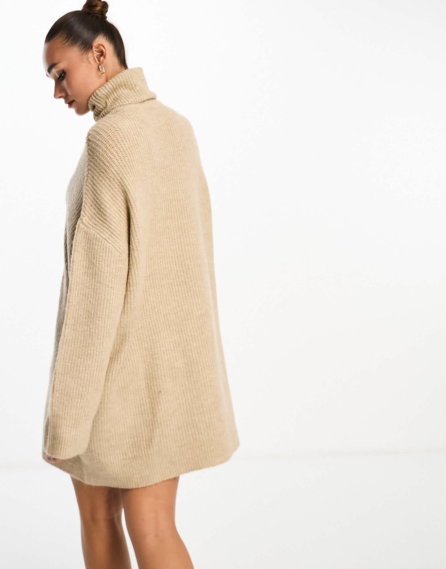 Stradivarius high neck knit mini dress in beige