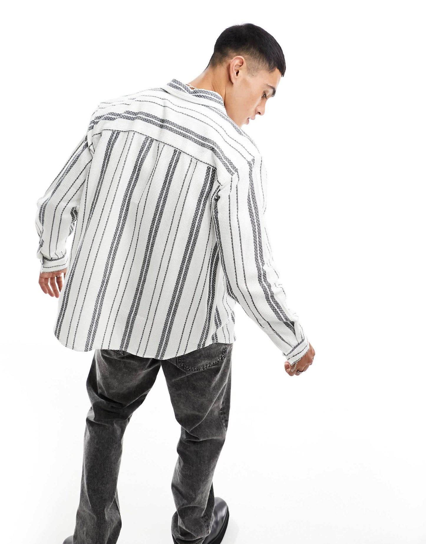 Pull&Bear long sleeve stripe shirt in white