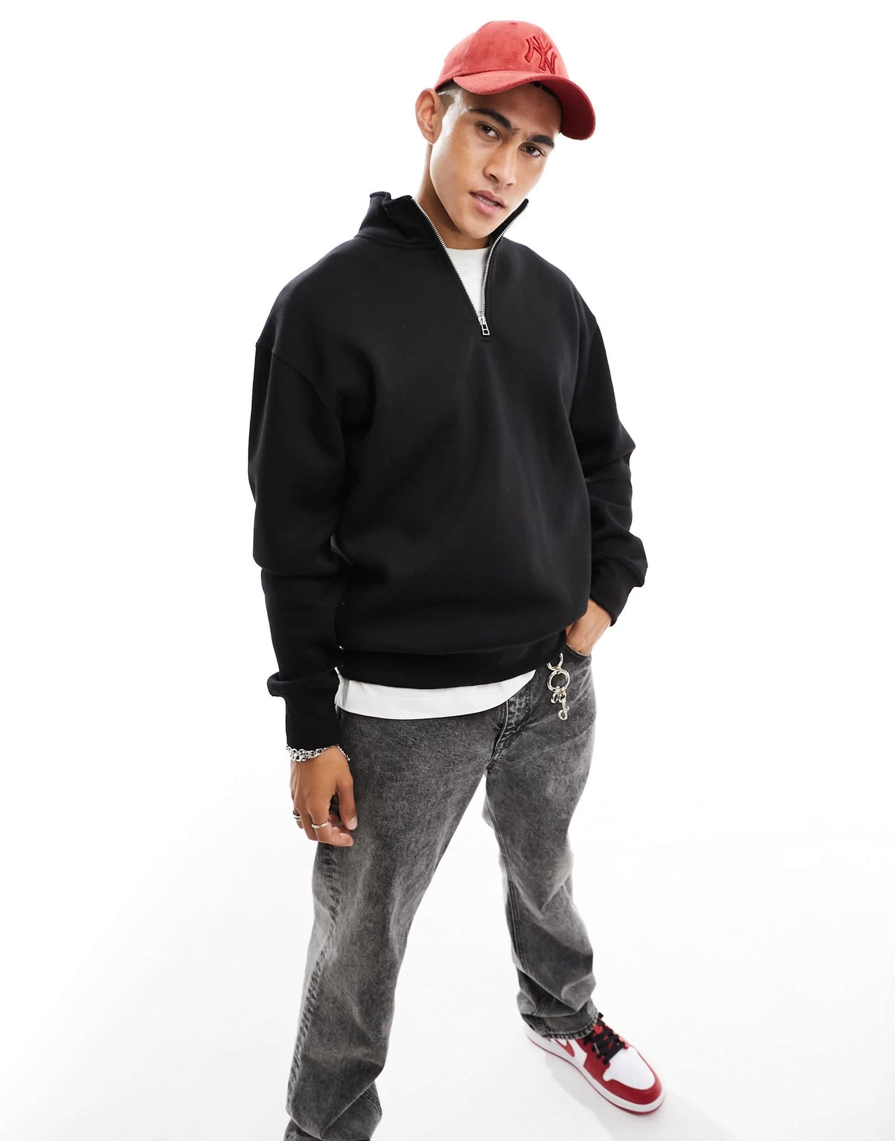 Pull&Bear 1/4 zip sweatshirt in black