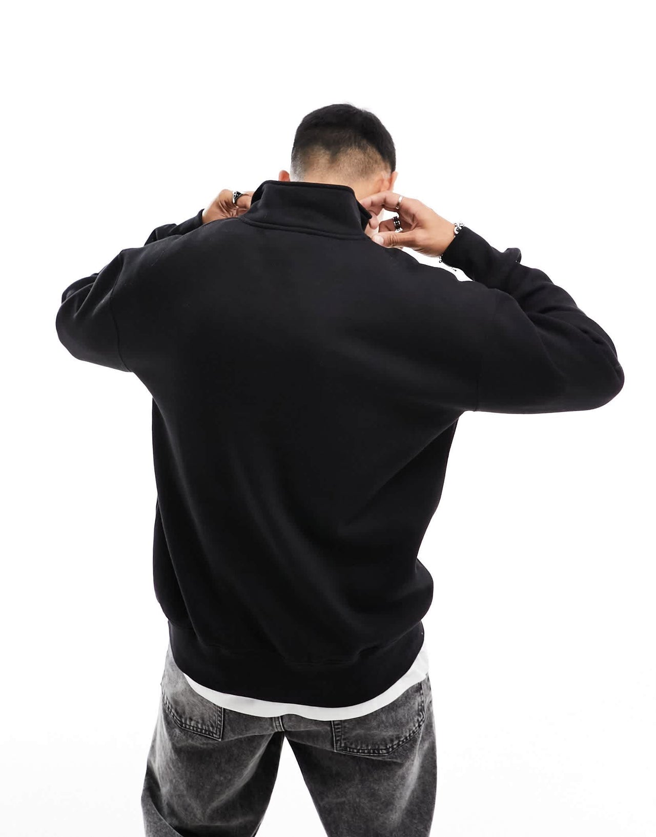 Pull&Bear 1/4 zip sweatshirt in black