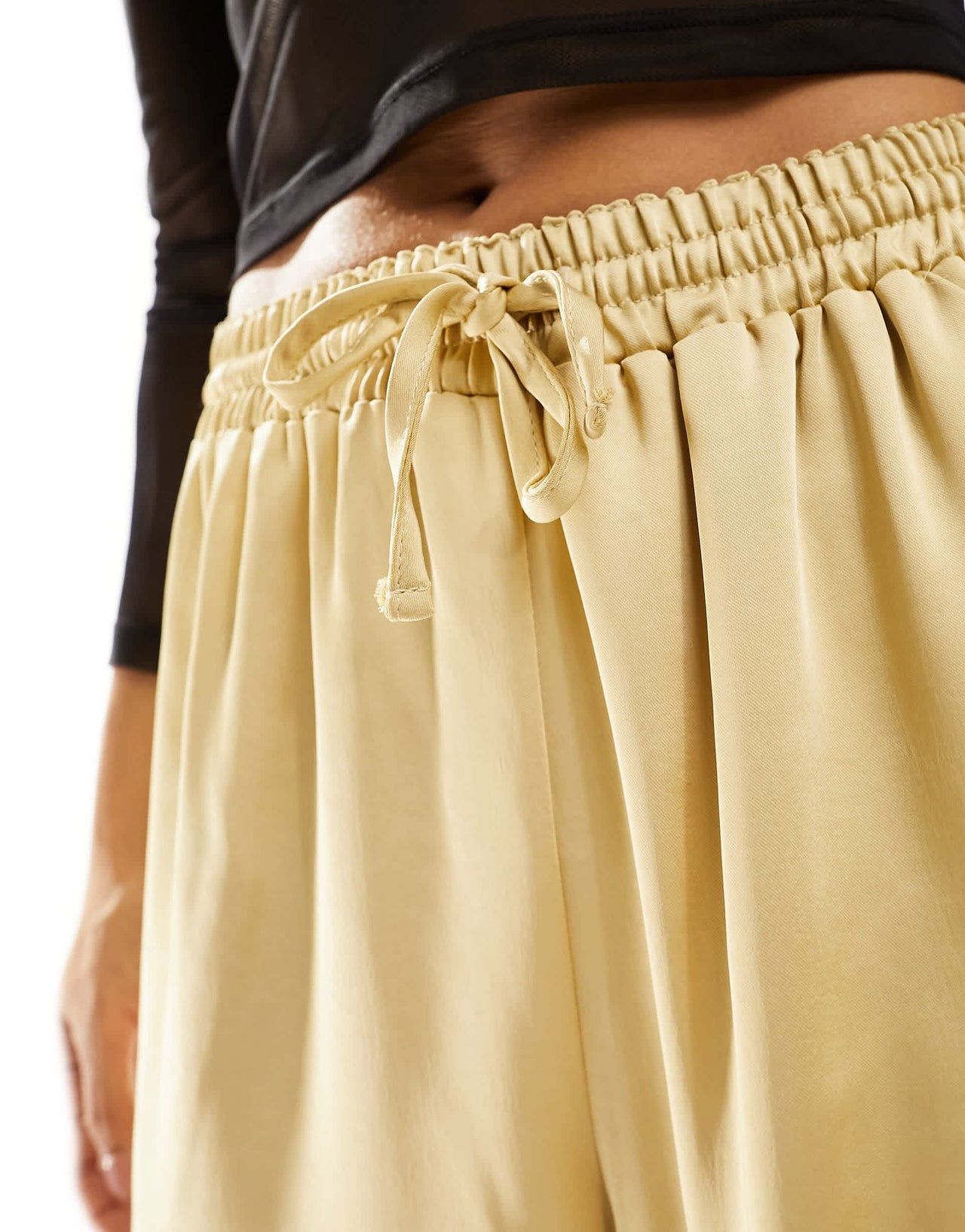 Flounce London Petite satin floaty trousers in gold