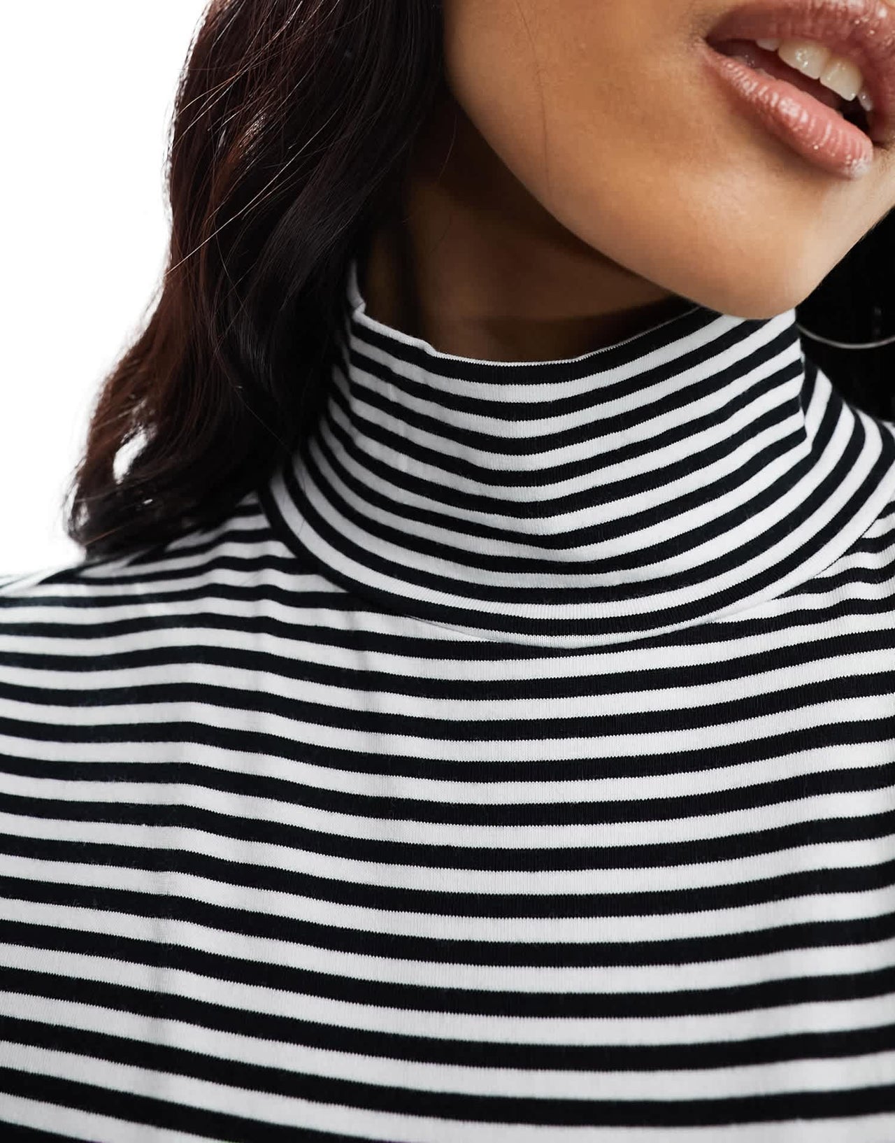 New Look stripe high neck top in black stripe