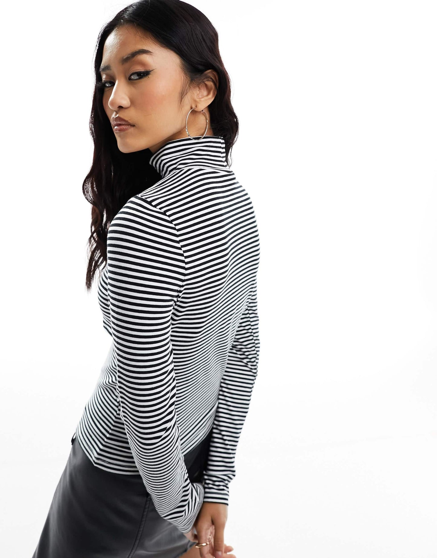 New Look stripe high neck top in black stripe