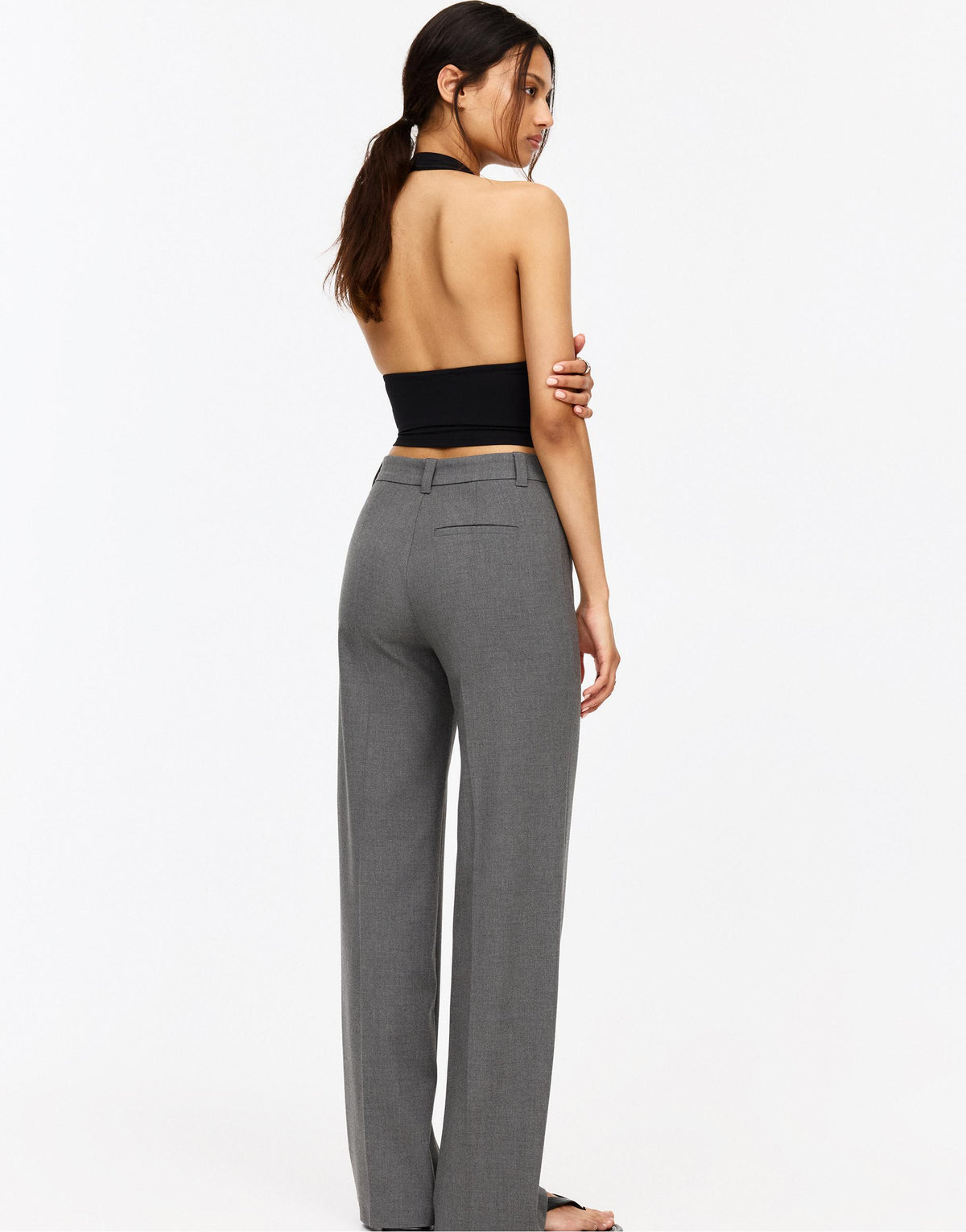 Pull&Bear high waisted tailored straight leg trouser co-ord in dark grey