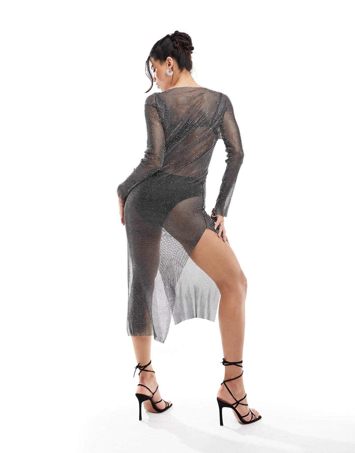 Heiress Beverly Hills premium all over diamante mesh maxi side split dress in black
