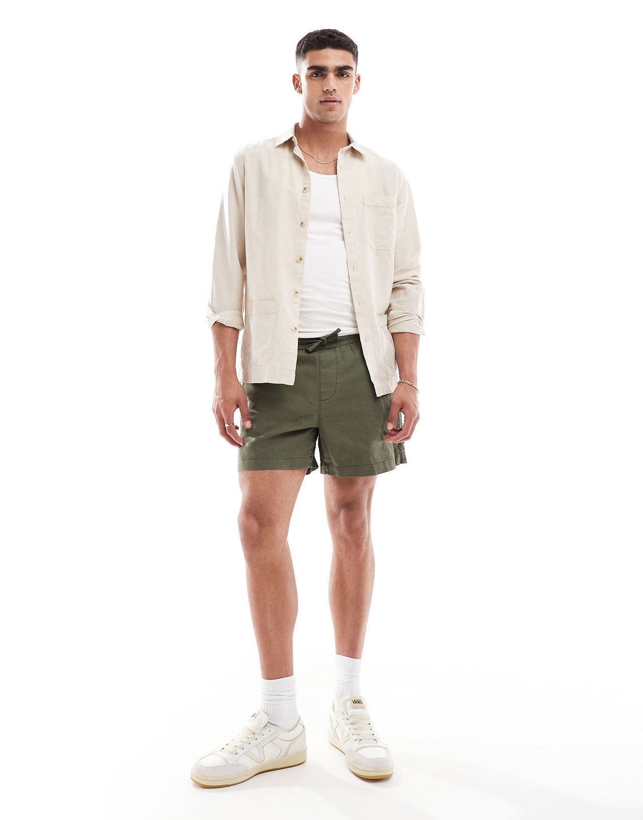 ASOS DESIGN linen blend overshirt in stone