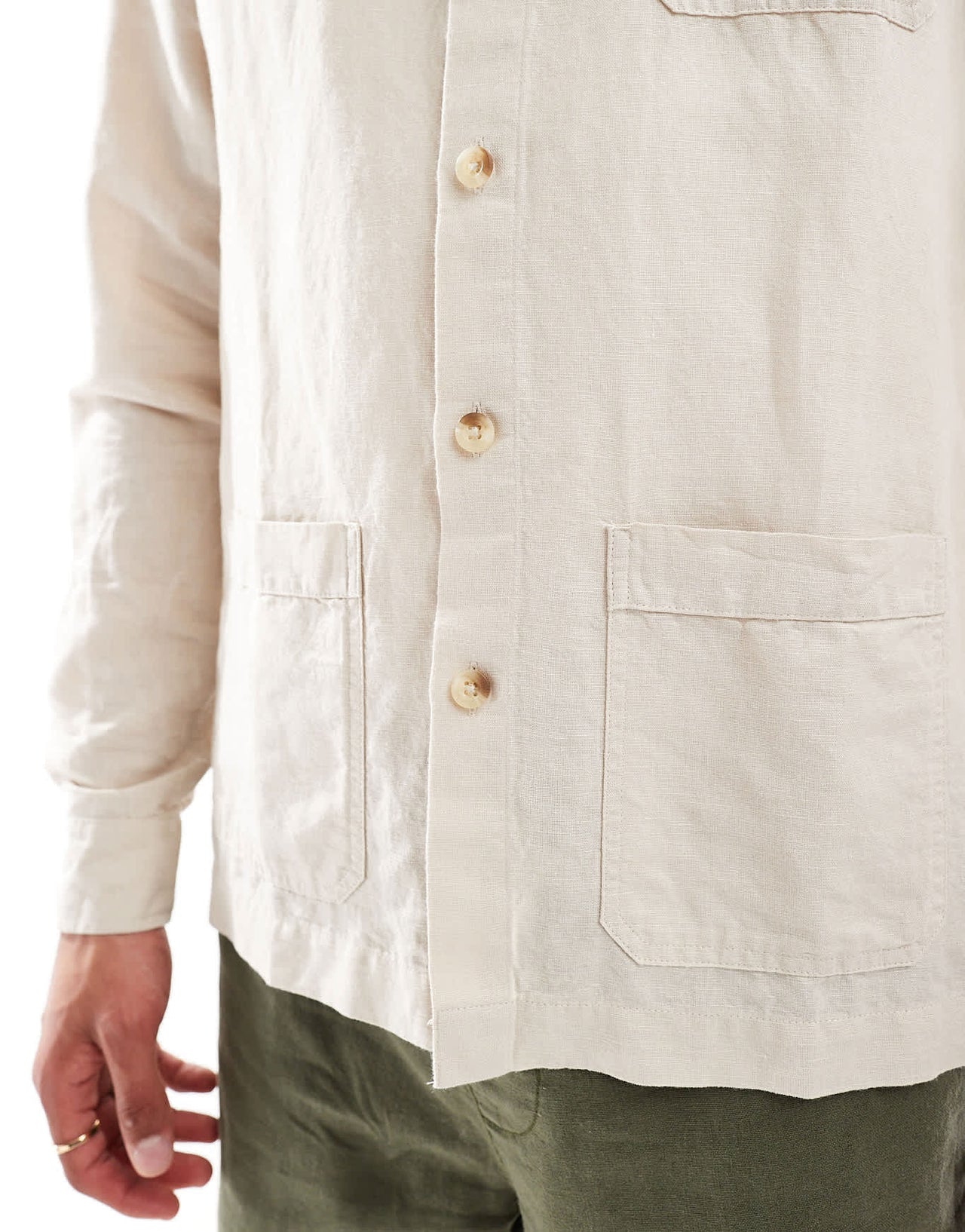 ASOS DESIGN linen blend overshirt in stone
