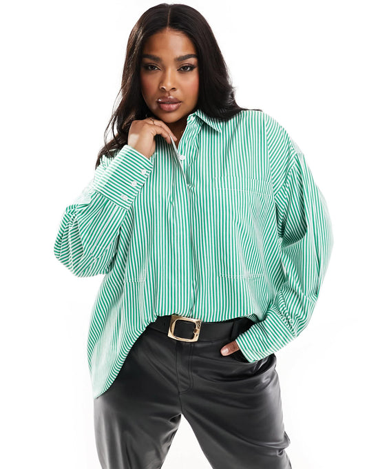 ASOS EDITION Curve oversized cotton shirt in green stripe