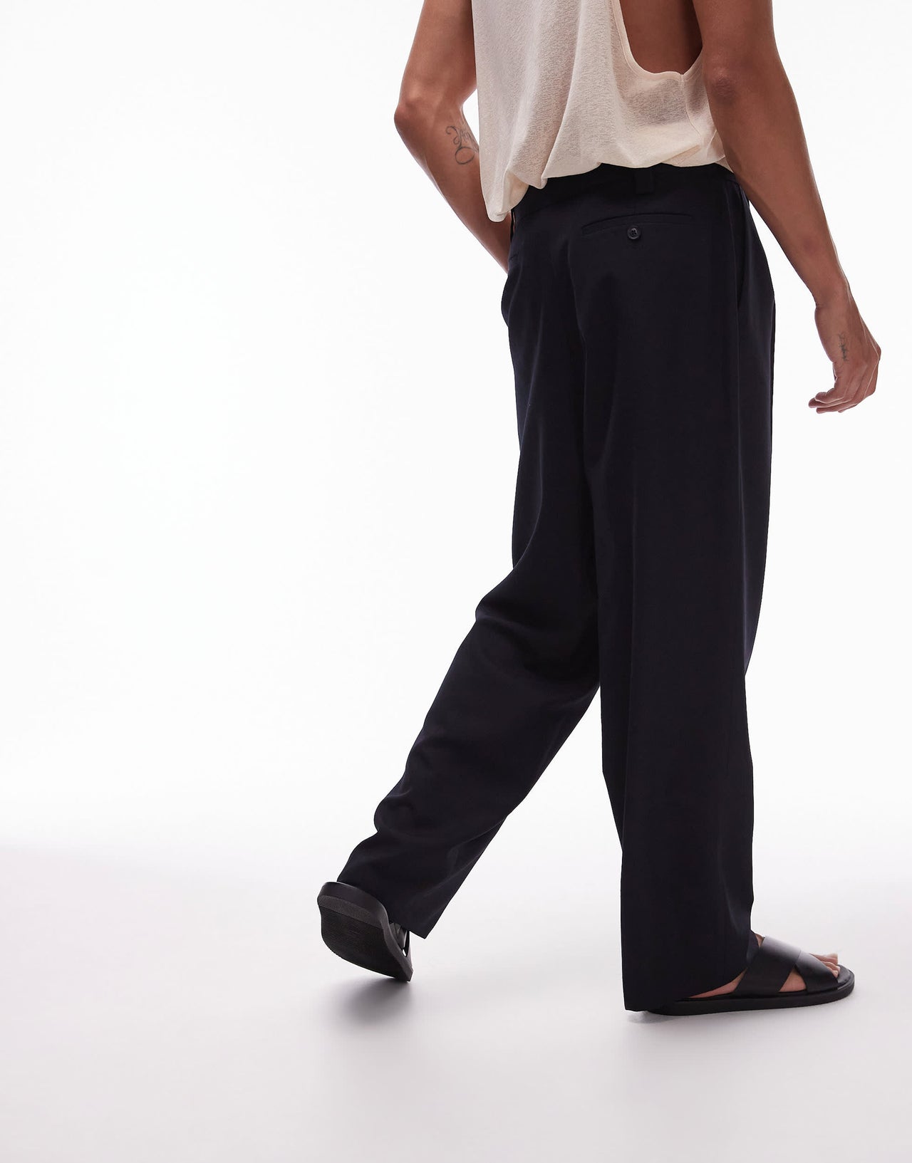 Topman linen blend mix wide leg trouser in black