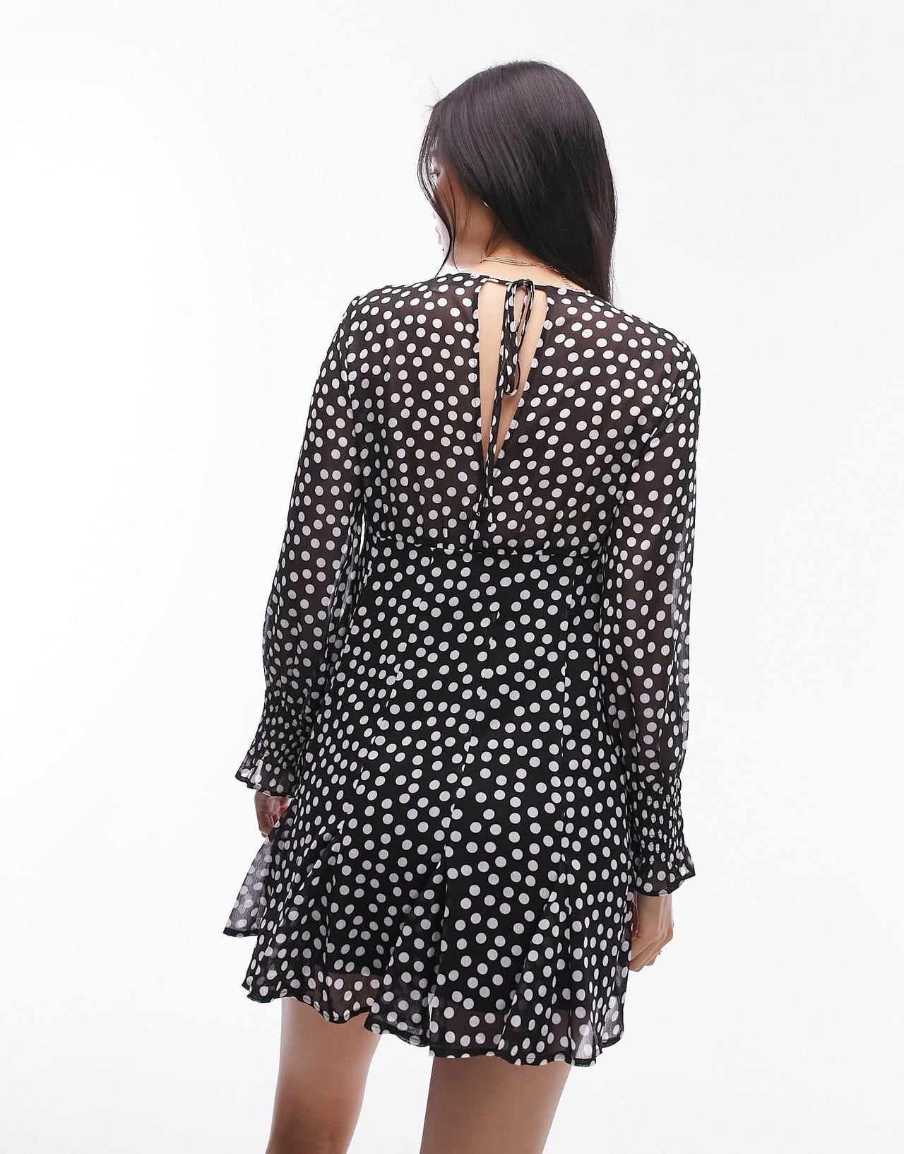 Topshop long sleeve godet mini tea dress in mono spot