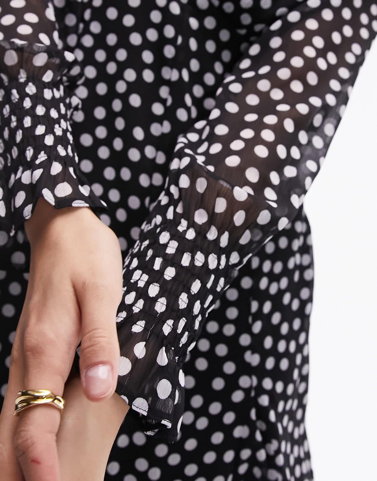 Topshop long sleeve godet mini tea dress in mono spot