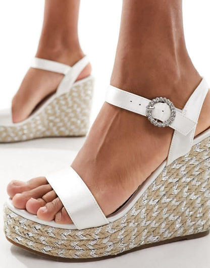 Be Mine Bridal Ocean espadrille wedge heeled sandals in ivory satin