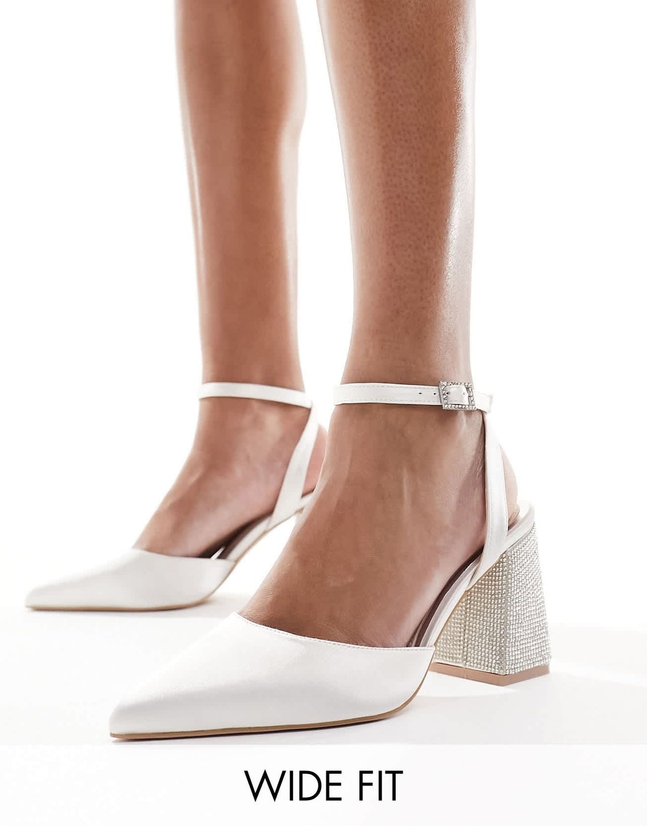 Be Mine Wide Fit Bridal Rylee embellished heeled shoes in ivory satin