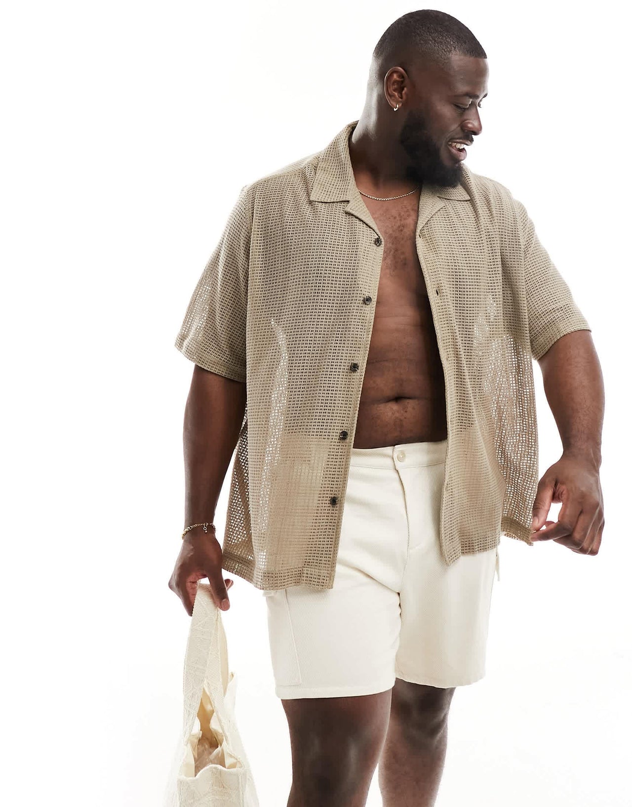 ASOS DESIGN short sleeve relaxed revere collar cotton shirt in beige