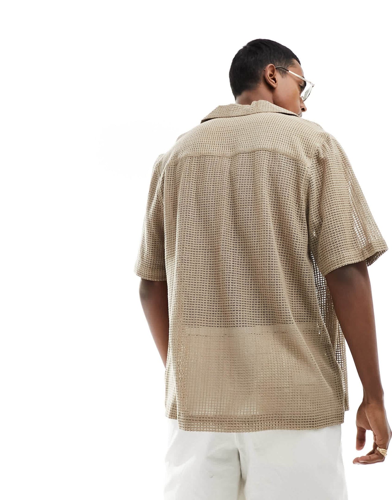 ASOS DESIGN short sleeve relaxed revere collar cotton shirt in beige