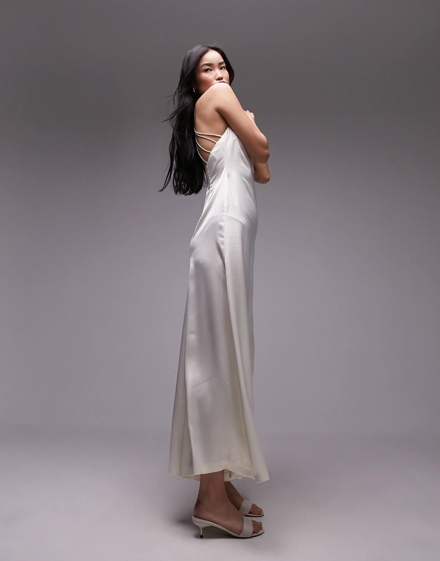 Topshop lattice back wide leg jumpsuit in ivory