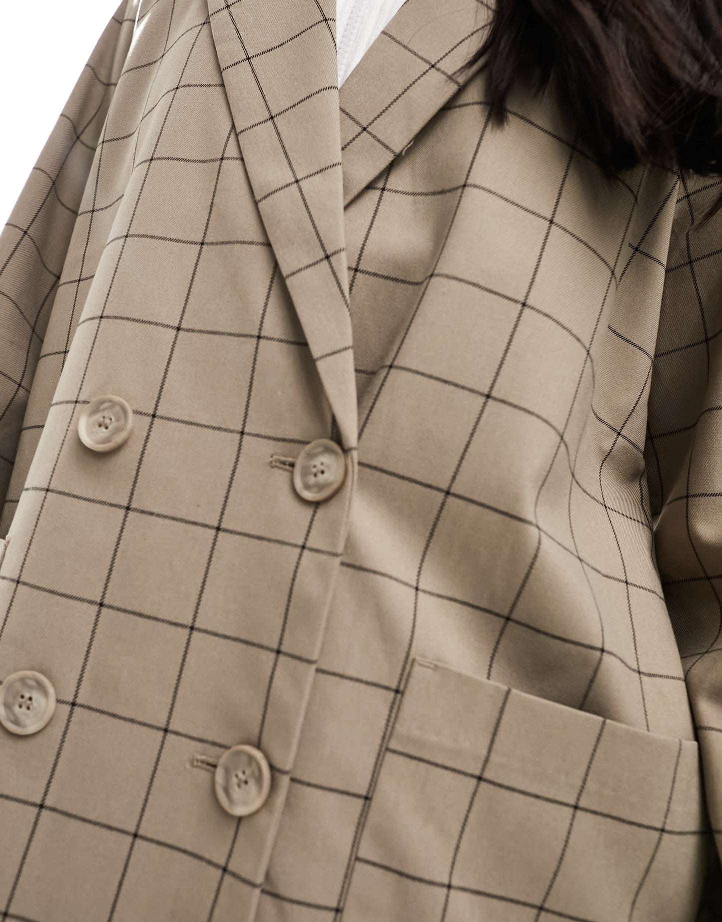 Monki double breasted blazer in beige check