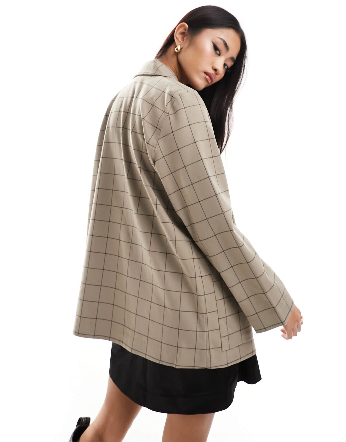 Monki double breasted blazer in beige check
