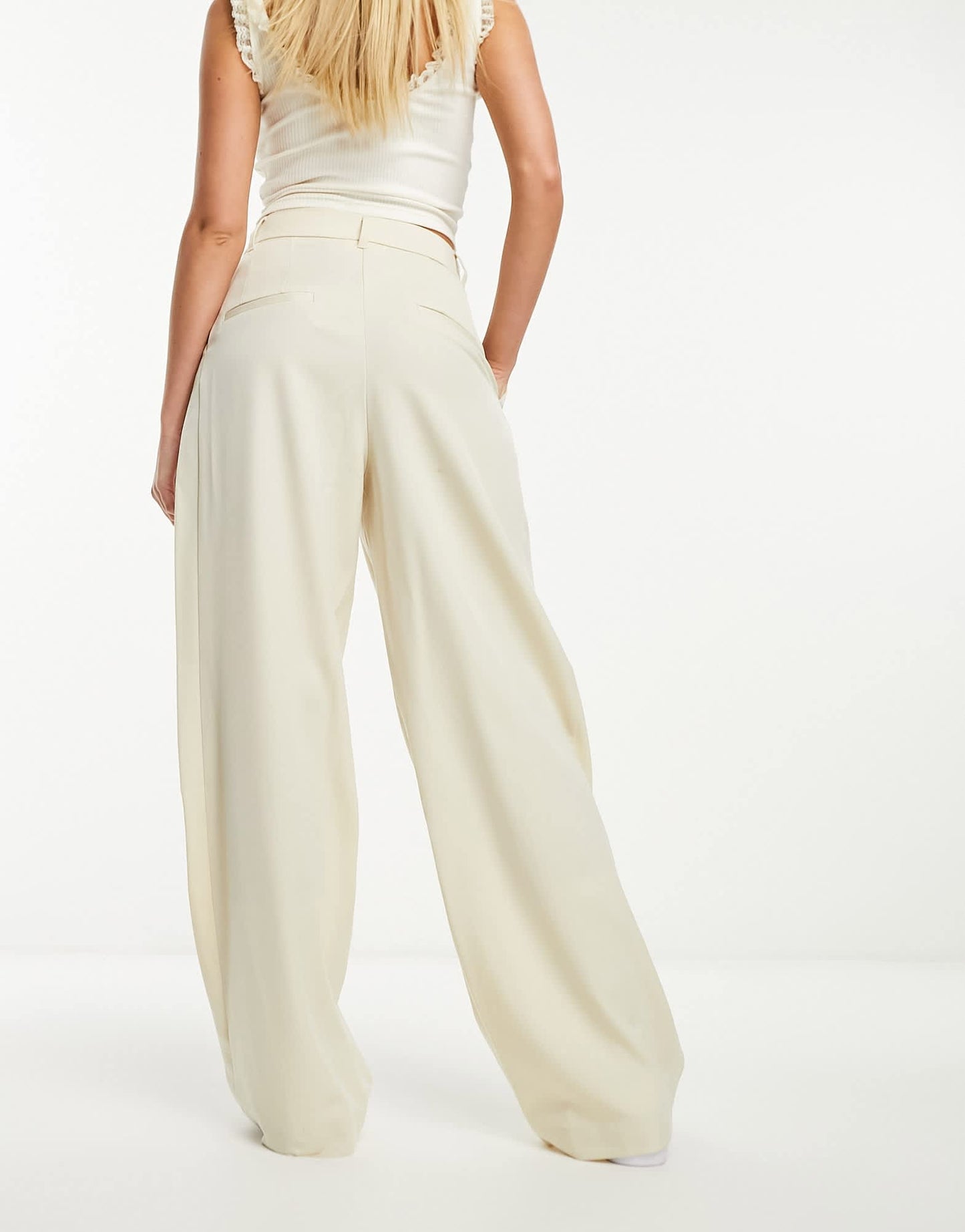 Monki high waist wide leg tailored trousers in beige