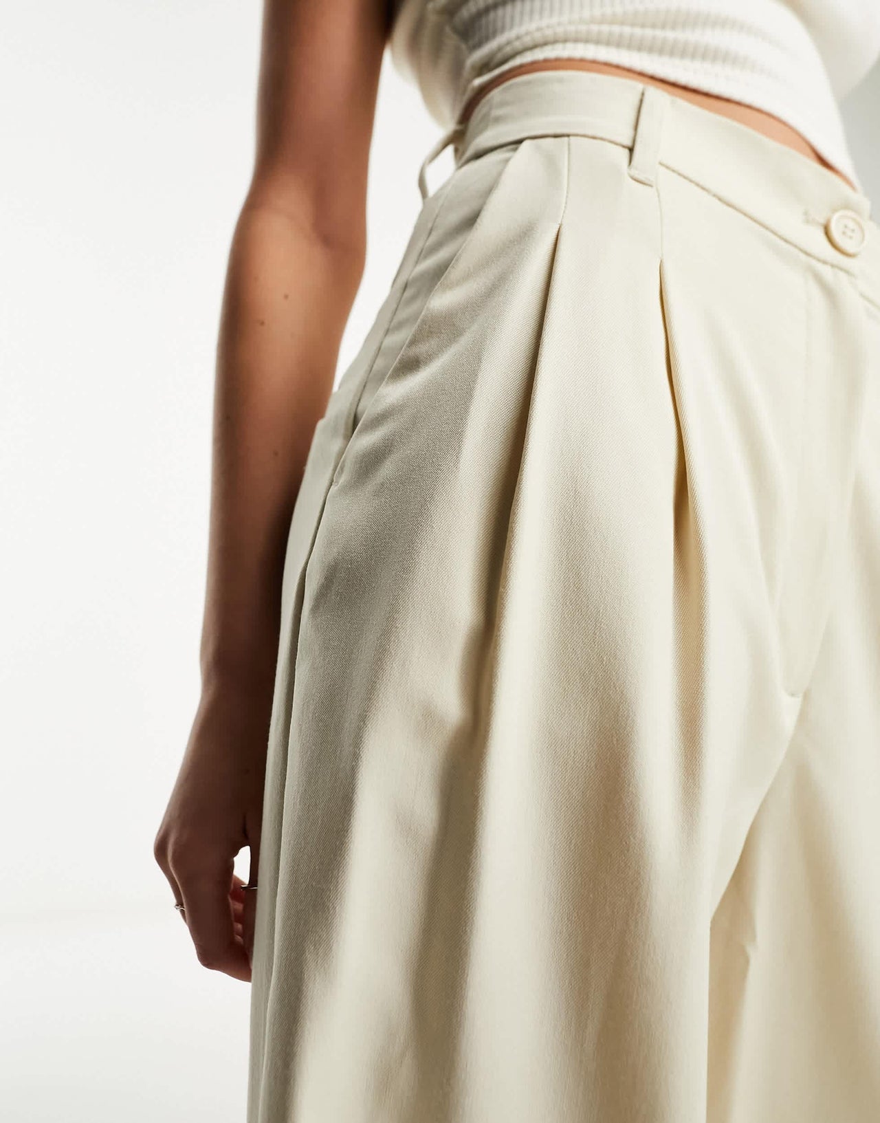 Monki high waist wide leg tailored trousers in beige
