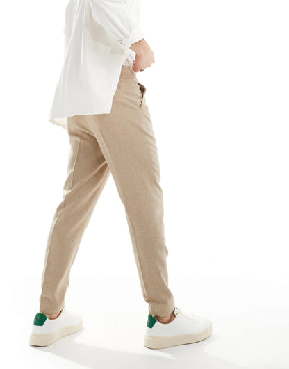 ASOS DESIGN smart wool mix tapered trousers in stone