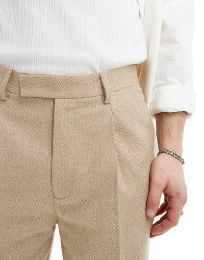 ASOS DESIGN smart wool mix tapered trousers in stone