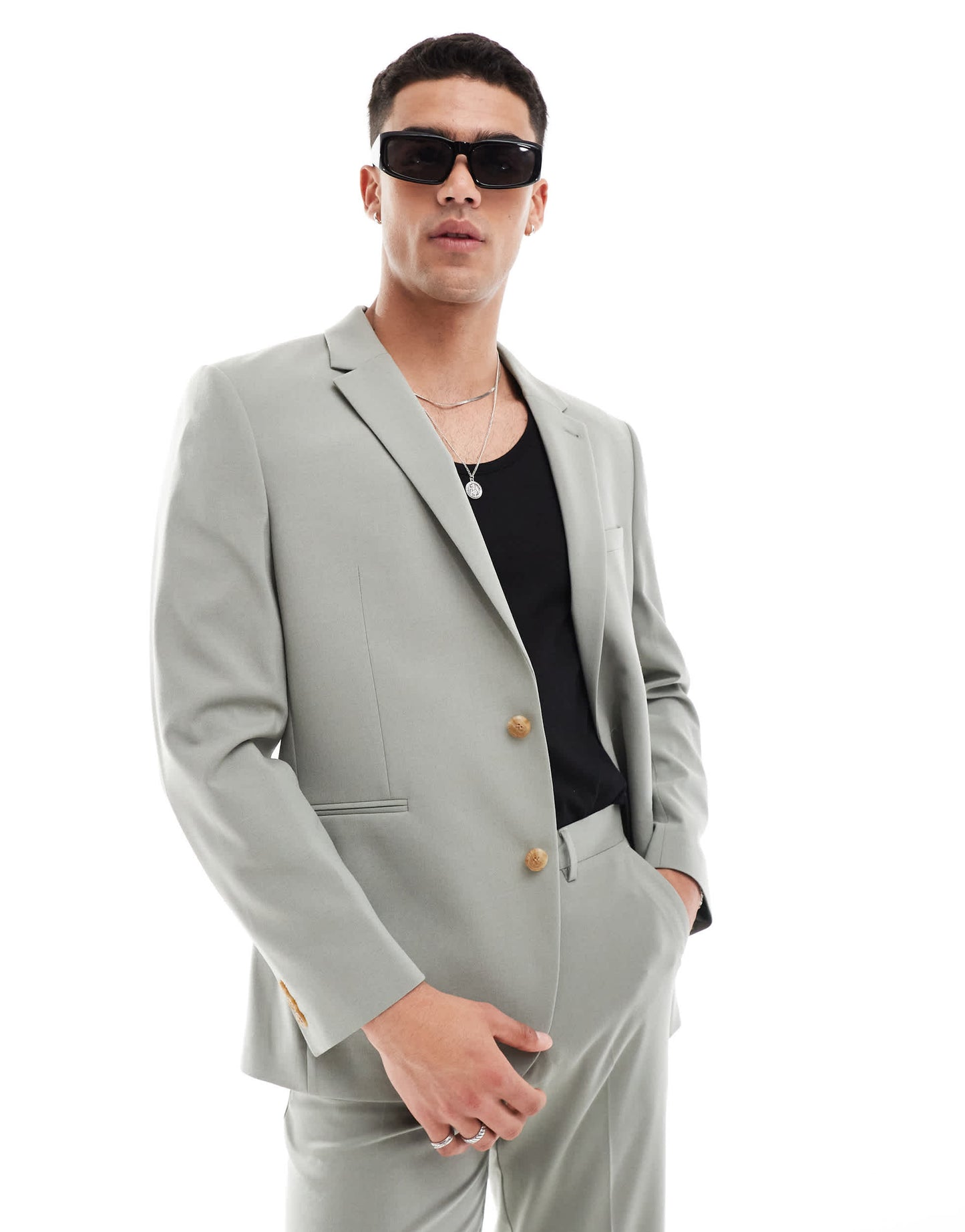 ASOS DESIGN regular suit jacket in sage green