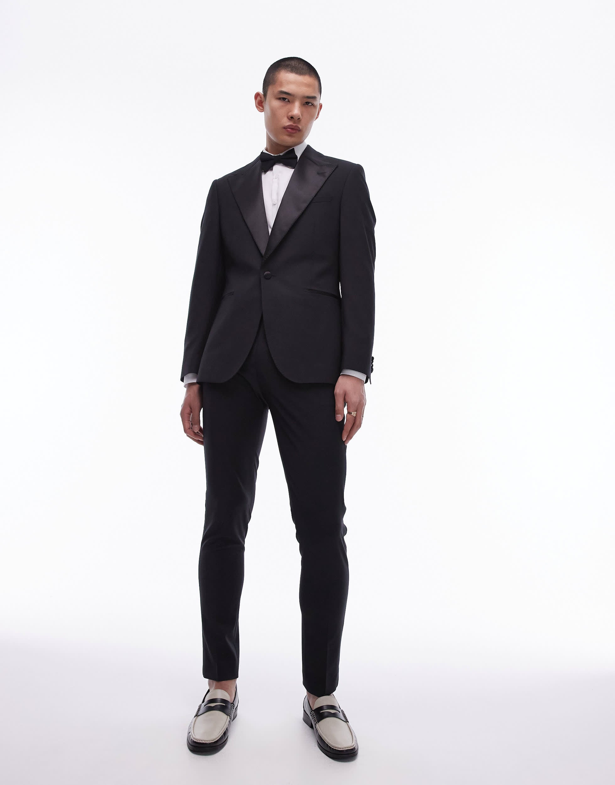 Topman skinny premium wool rich tux trousers in black