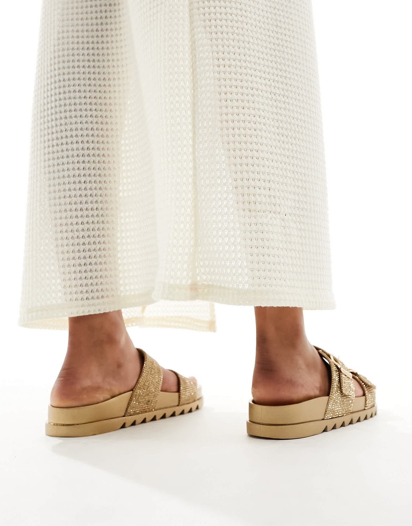 Glamorous rhinestone double strap slides in gold