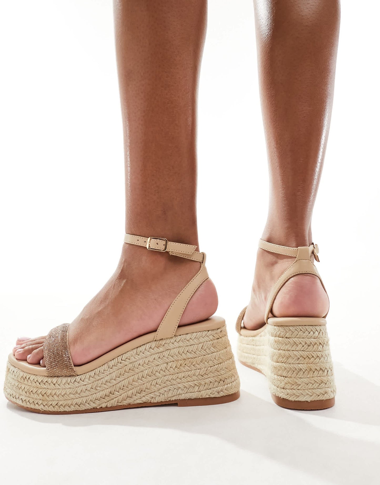 Glamorous espadrilles platform heeled sandals in gold diamante
