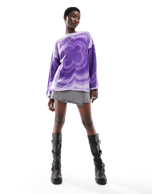 Monki oversized knitted sweater with jacquard gradient flower