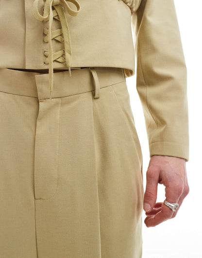 ASOS DESIGN smart co-ord balloon lace up trouser in stone