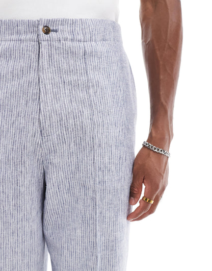 ASOS DESIGN wide suit trouser in blue linen stripe