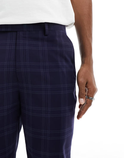 ASOS DESIGN slim shadow check suit trouser in navy