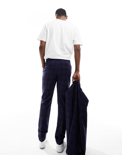 ASOS DESIGN slim shadow check suit trouser in navy