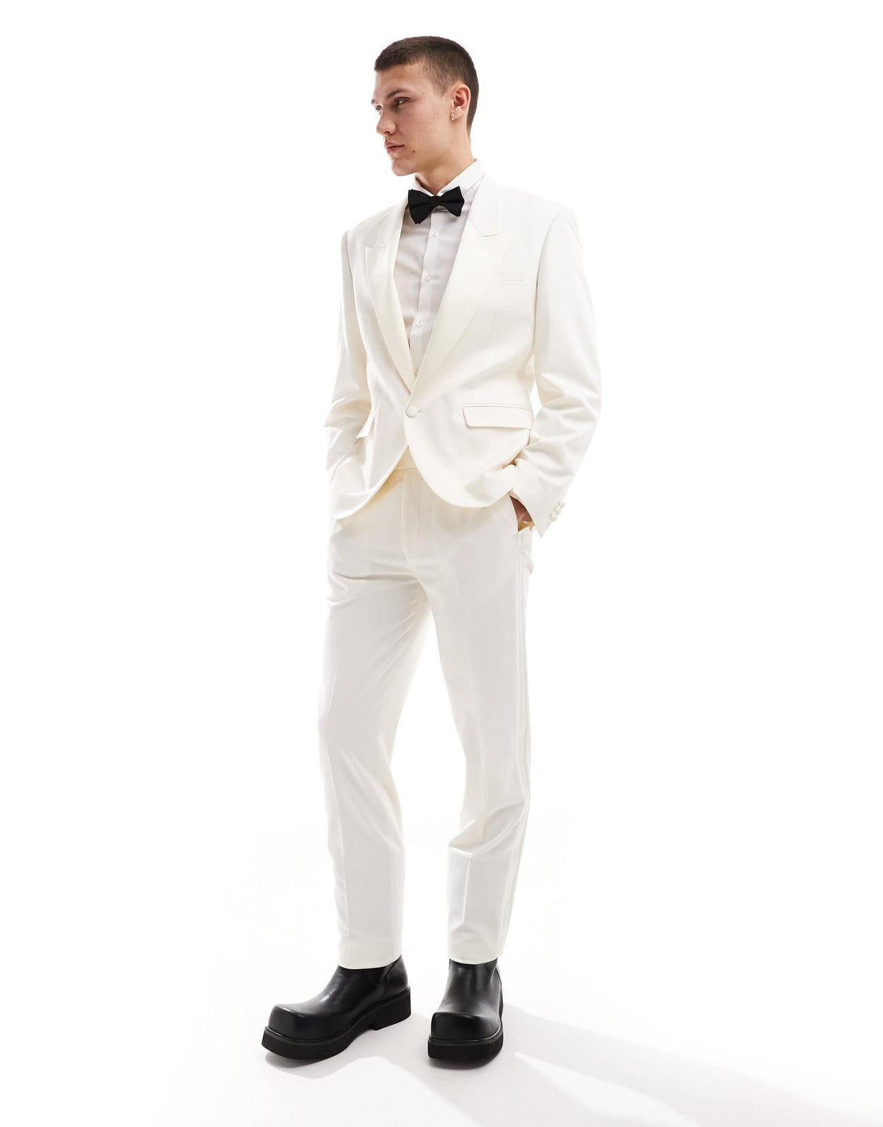 ASOS DESIGN low break slim tuxedo suit jacket in cream