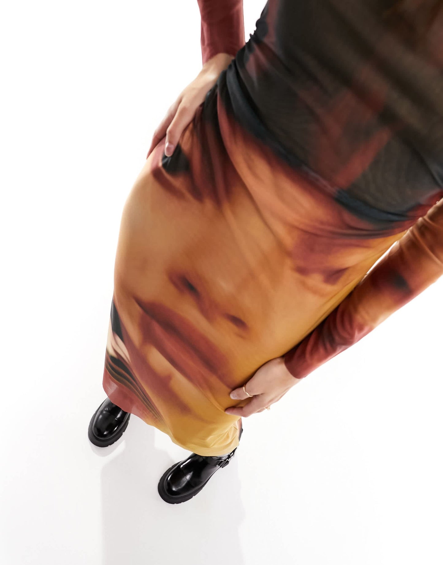 Stradivarius mesh maxi dress in graphic face print