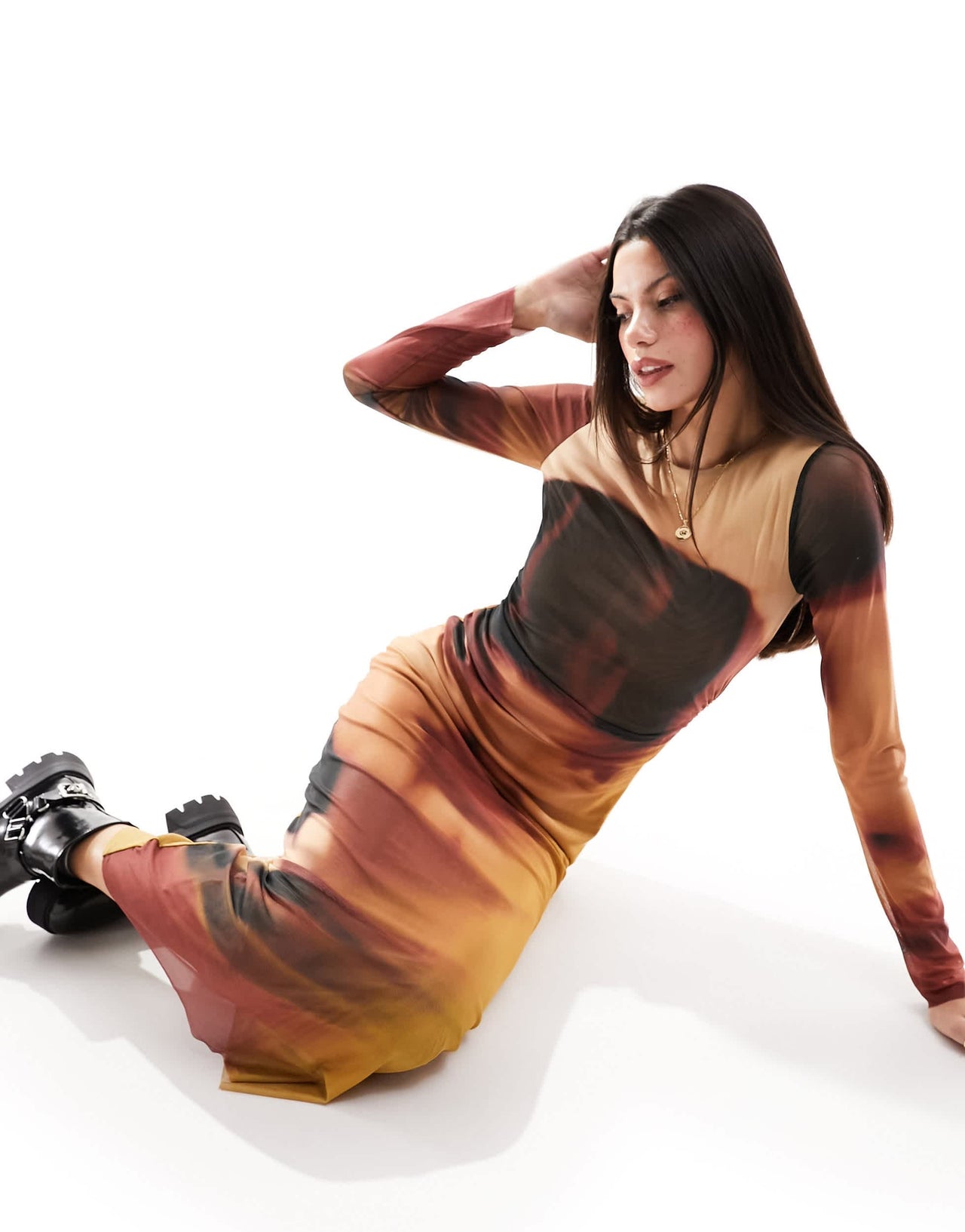 Stradivarius mesh maxi dress in graphic face print