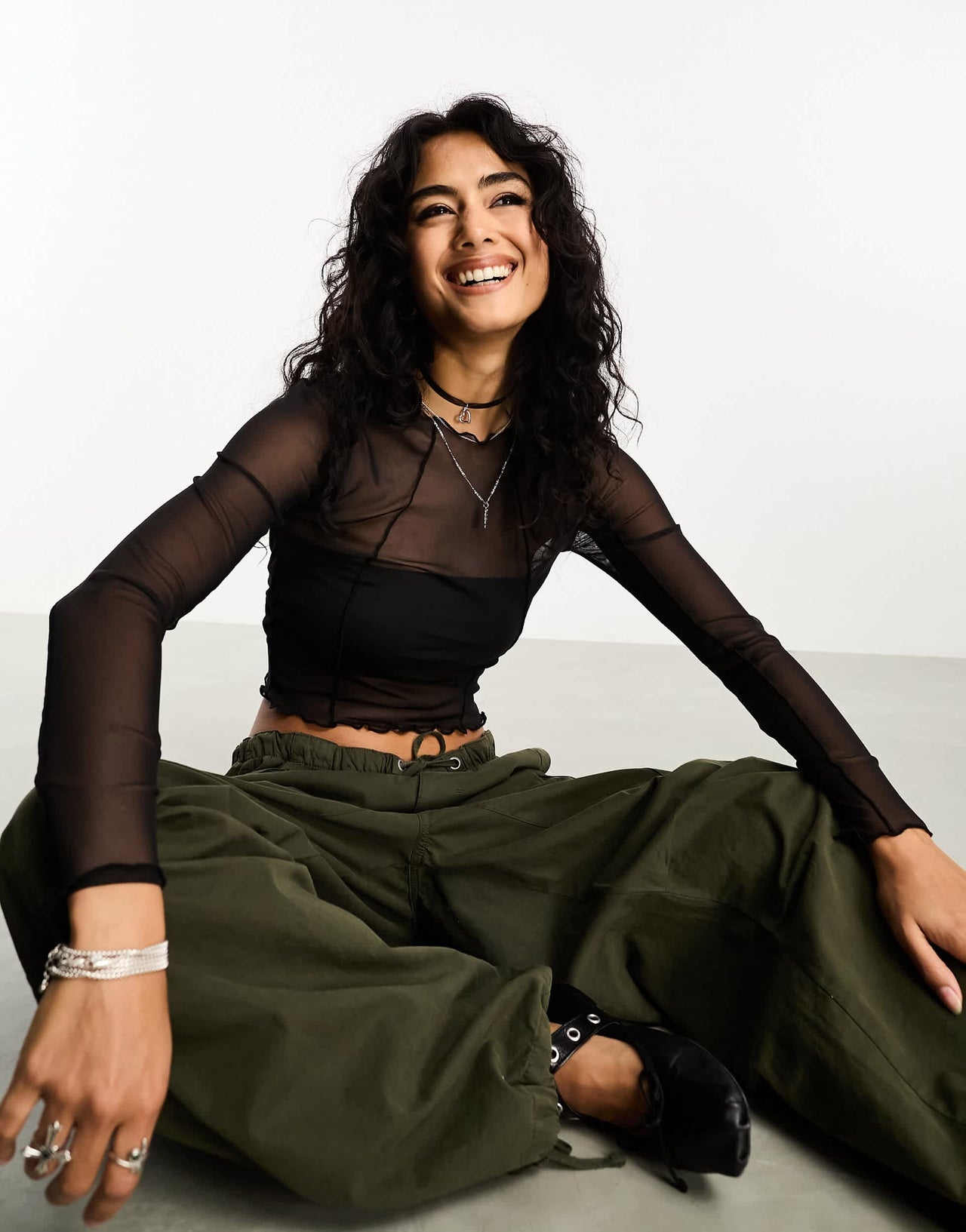Stradivarius mesh top in black