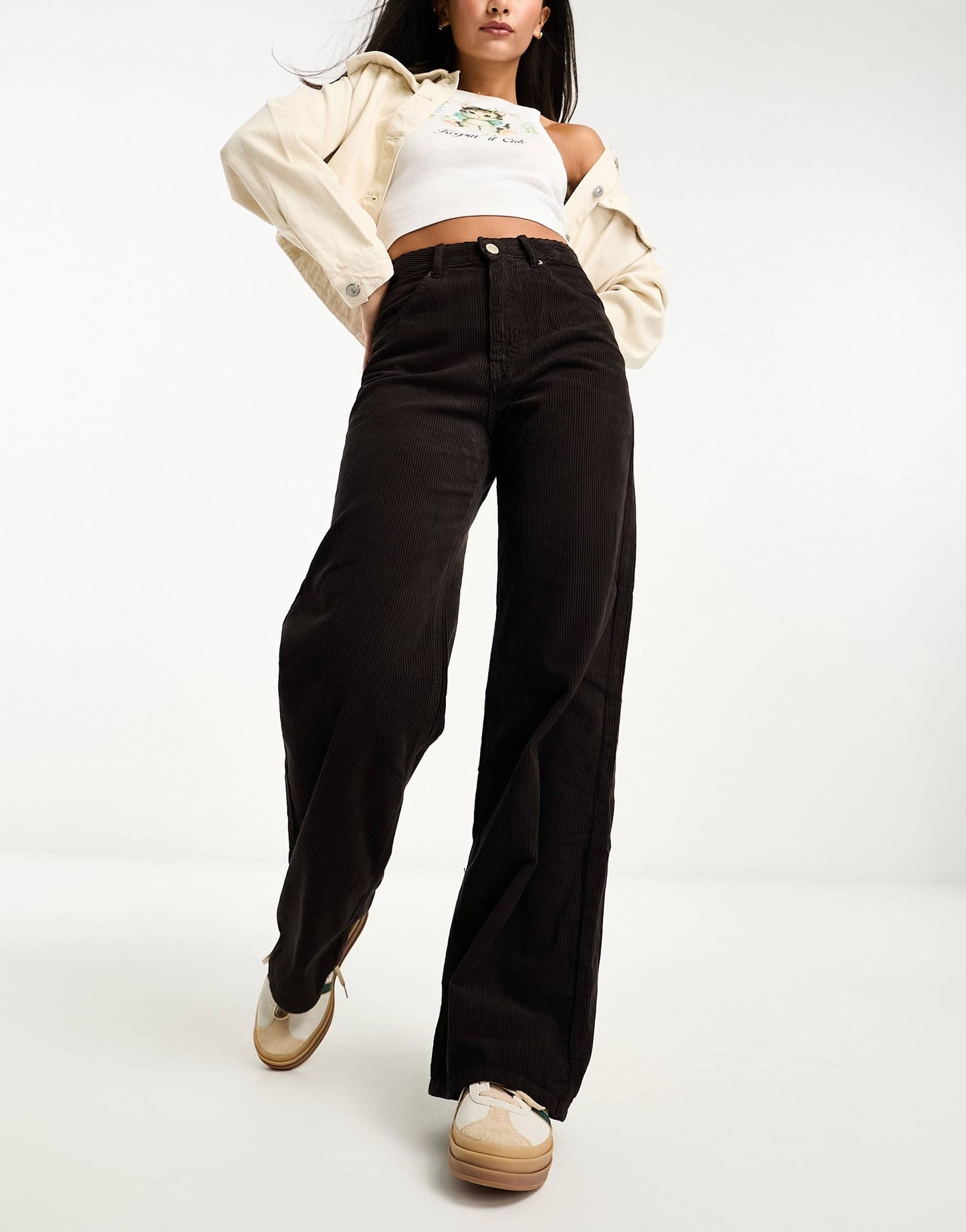 Pull&Bear wide leg cord trouser in chocolate brown