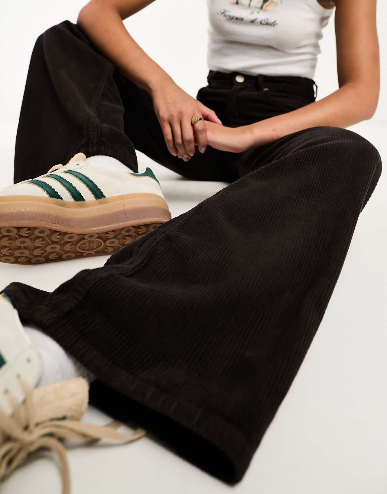 Pull&Bear wide leg cord trouser in chocolate brown