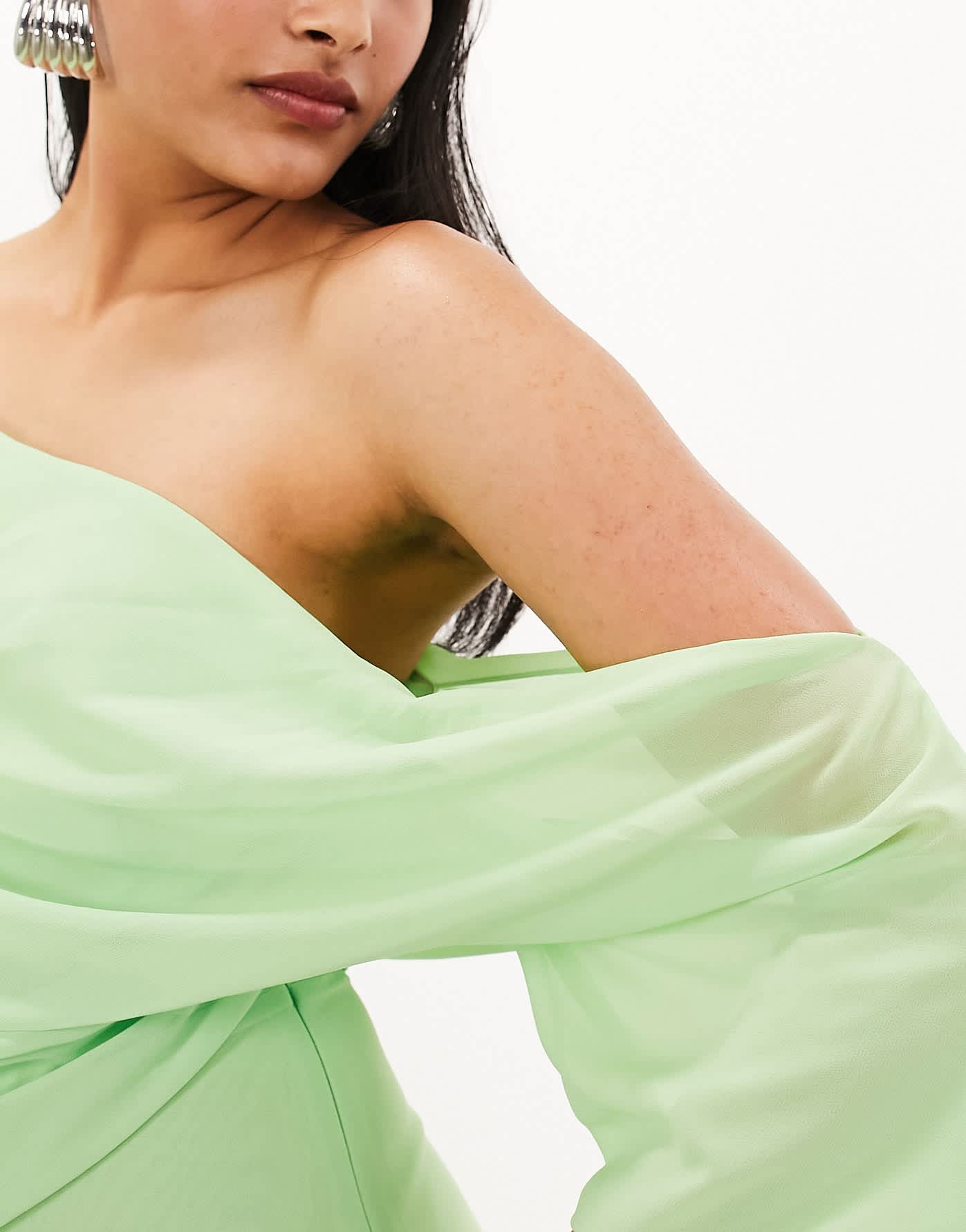 ASOS EDITION chiffon draped off shoulder maxi dress with full skirt in mint green