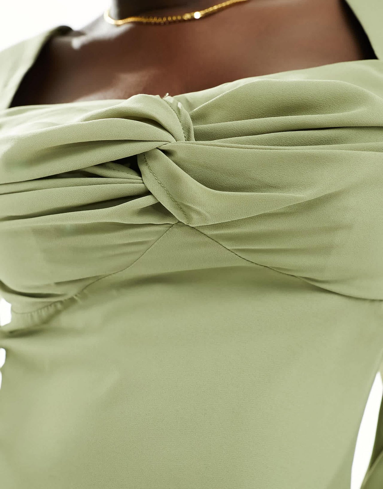 Pretty Lavish Bridesmaid balloon sleeve maxi dress in olive