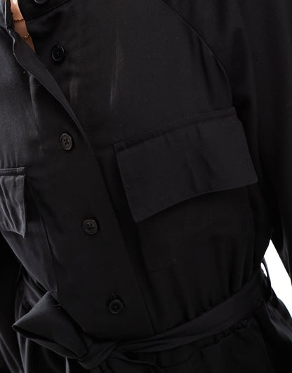 Pretty Lavish balloon sleeve utility jumpsuit in black
