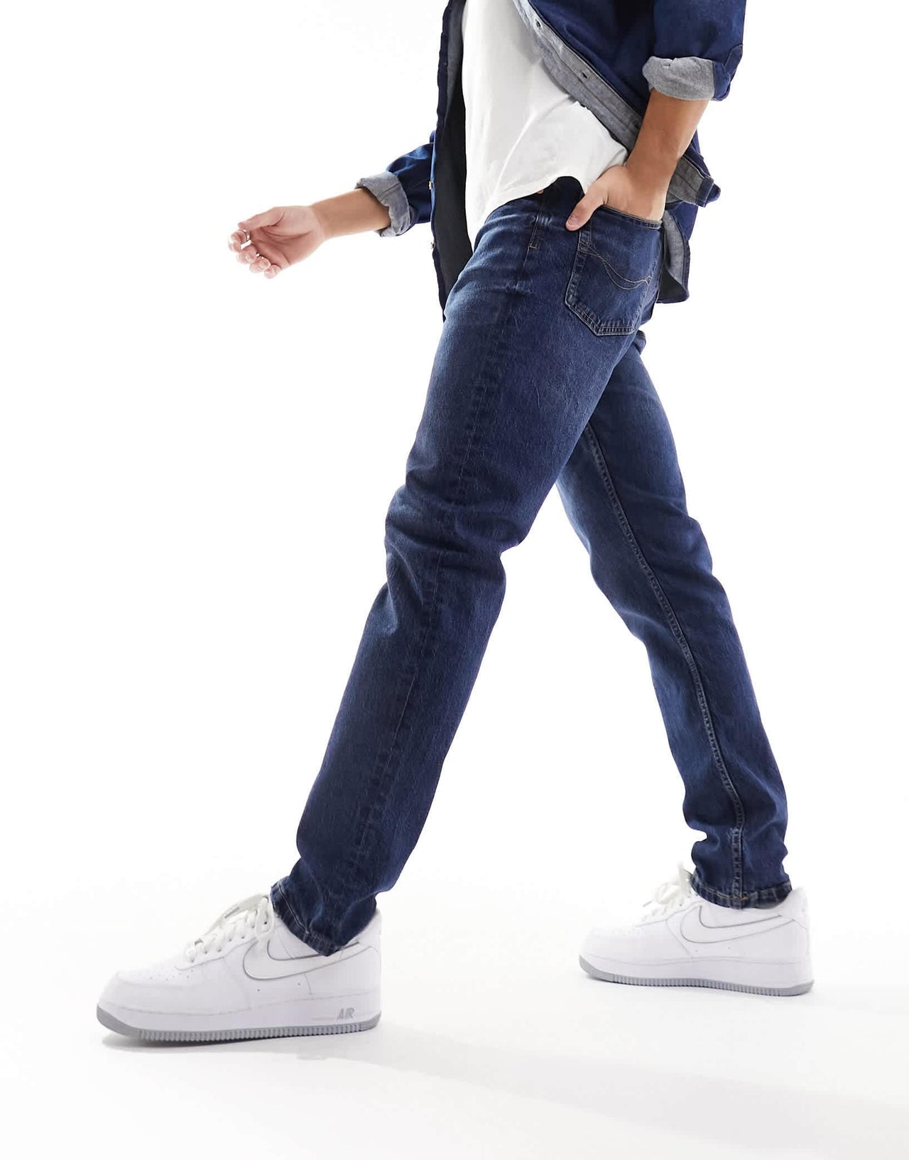 Pull&Bear straight fit jeans in mid blue