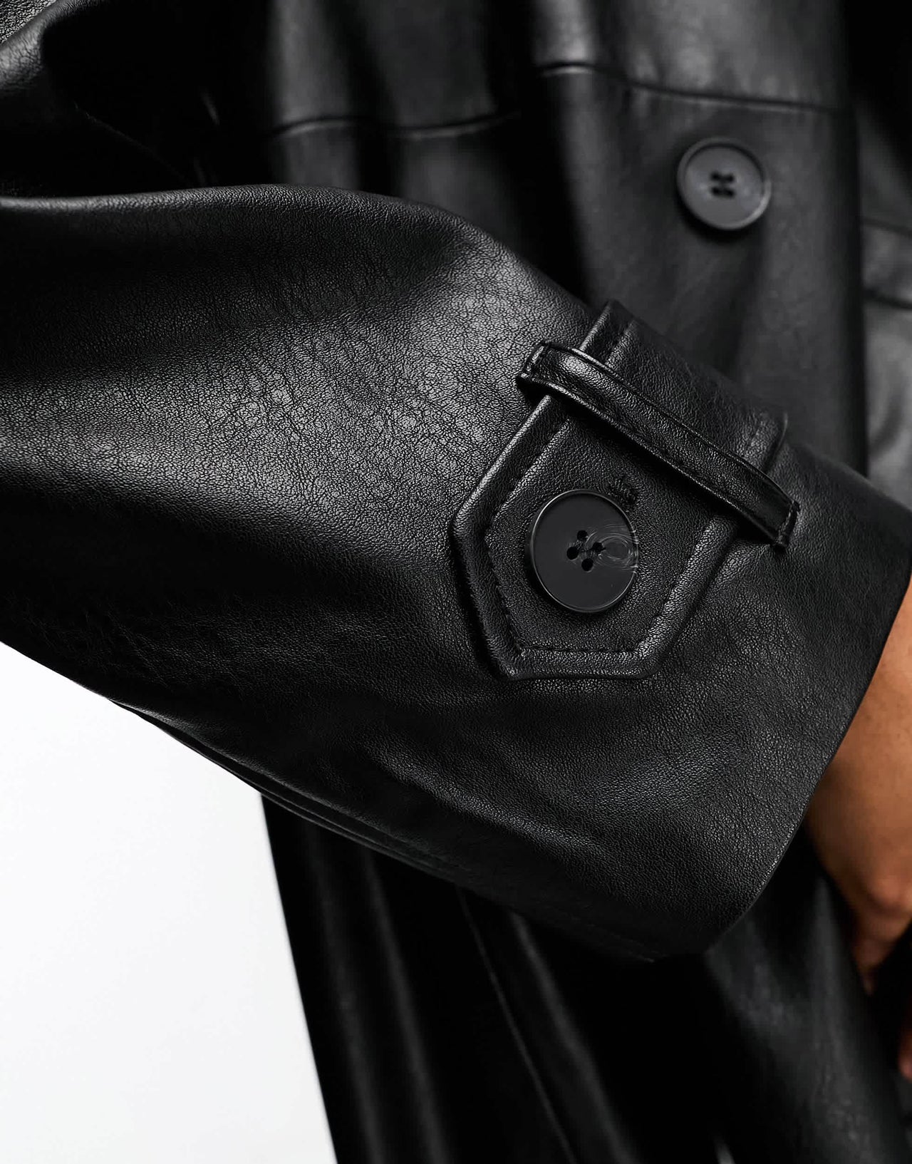 Bershka faux leather trench coat in black