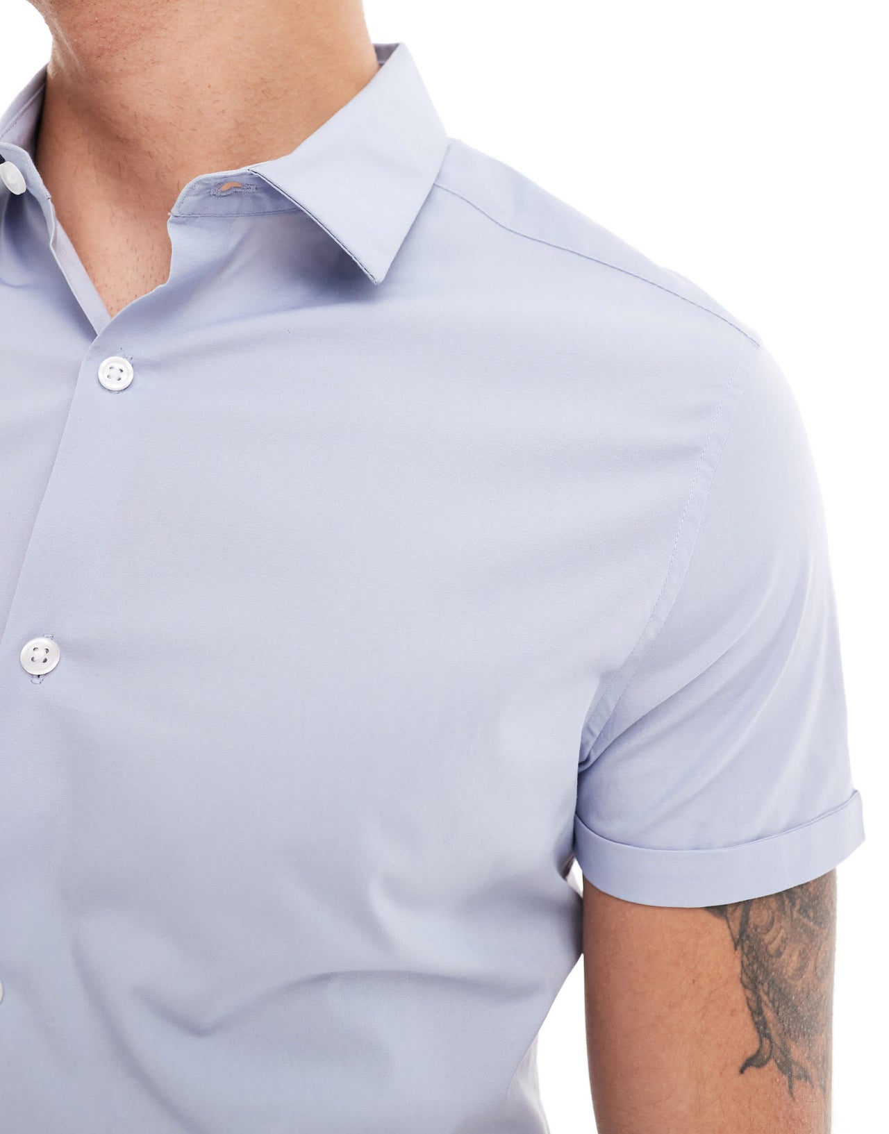 ASOS DESIGN skinny fit shirt with roll sleeves in light blue