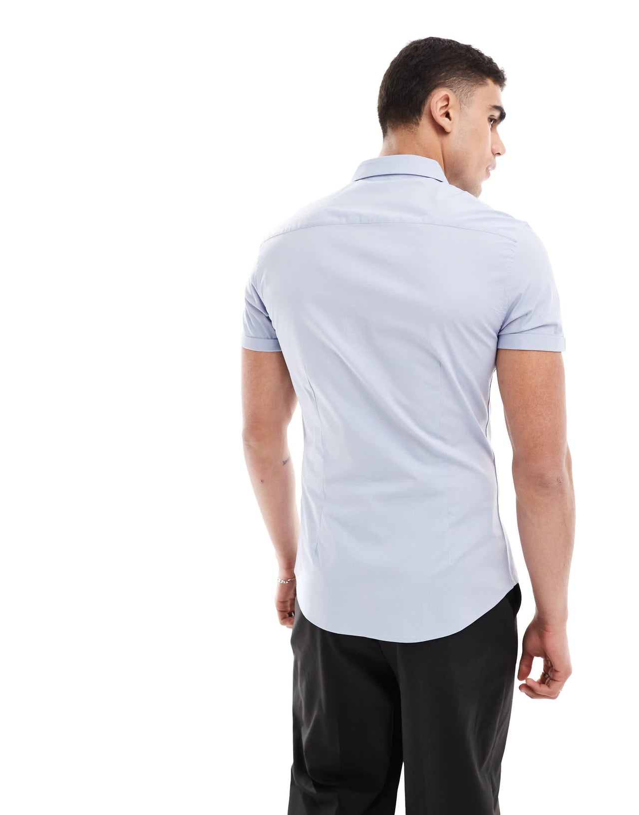 ASOS DESIGN skinny fit shirt with roll sleeves in light blue